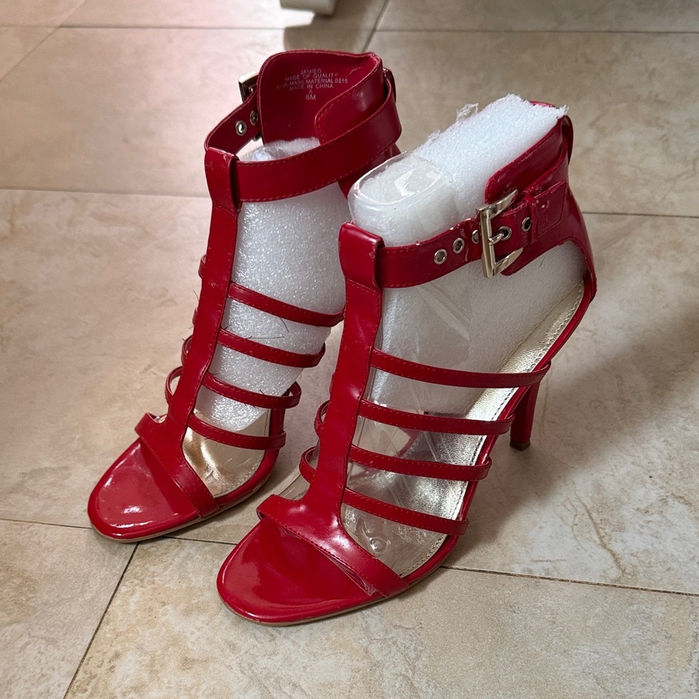 Nine West Glossy Red Strappy Heels
